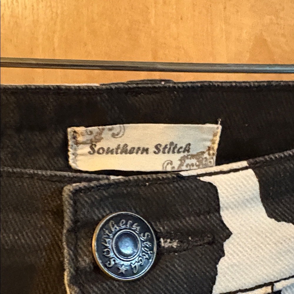 Southern Stitch Black and White Cow Print Pants; Size M - Picture 2 of 6